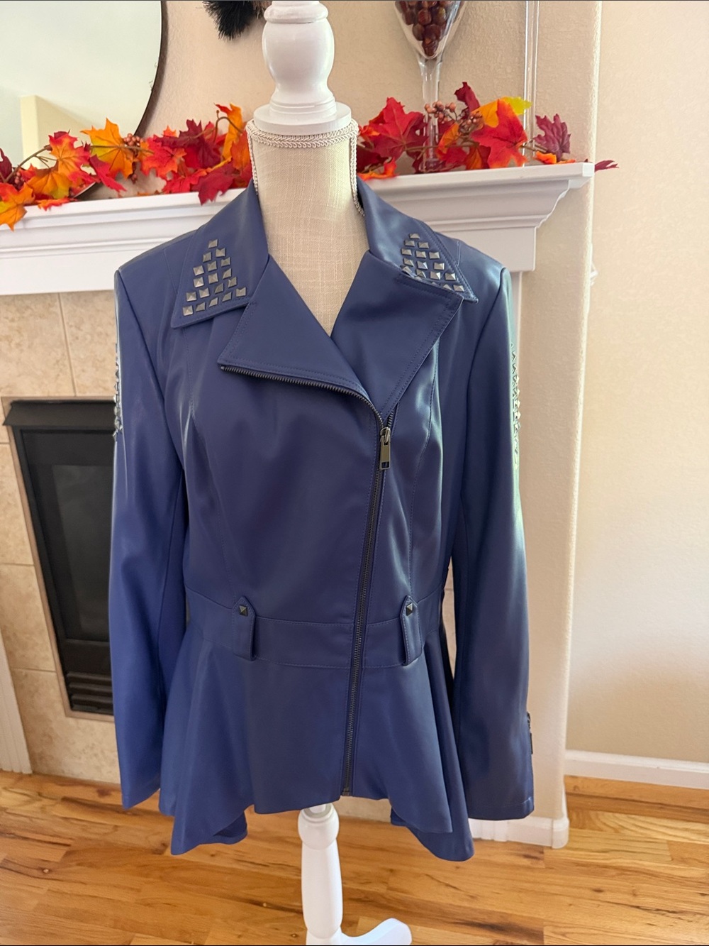 Women’s Asymmetric Zip Peplum Jacket - Blue